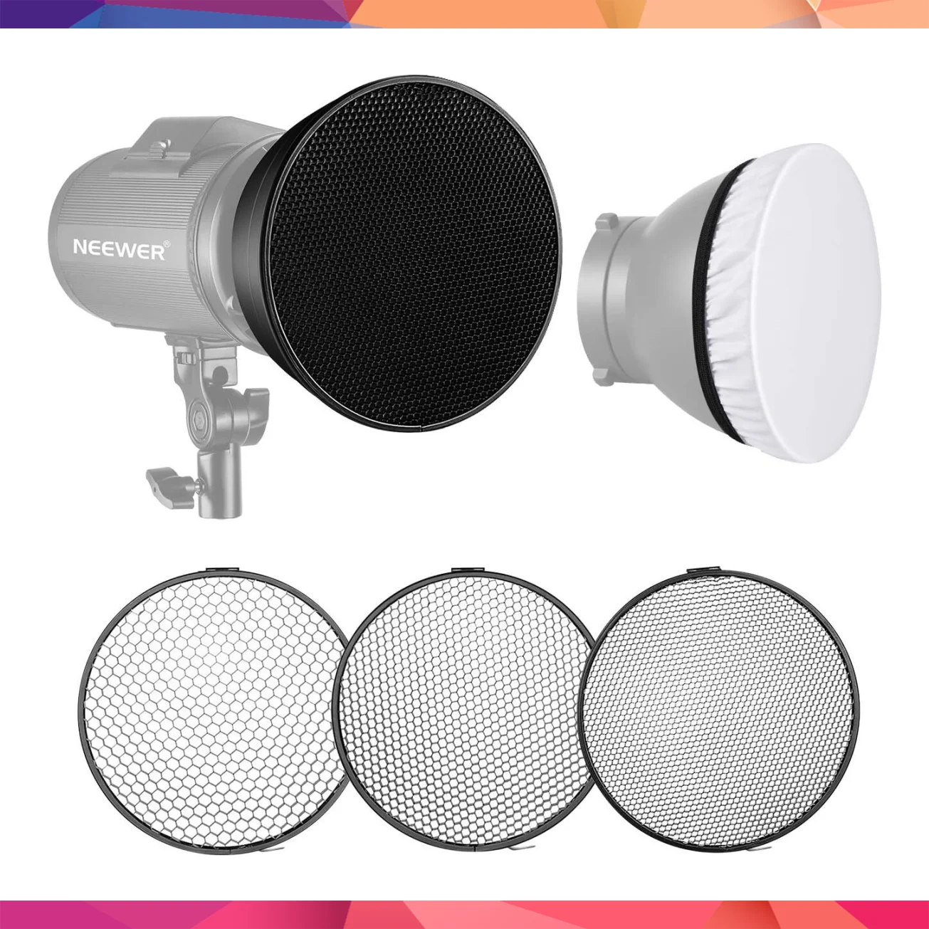 NEEWER 7 İnç Reflektör ve 20°/40°/60° Petek Izgara Seti
