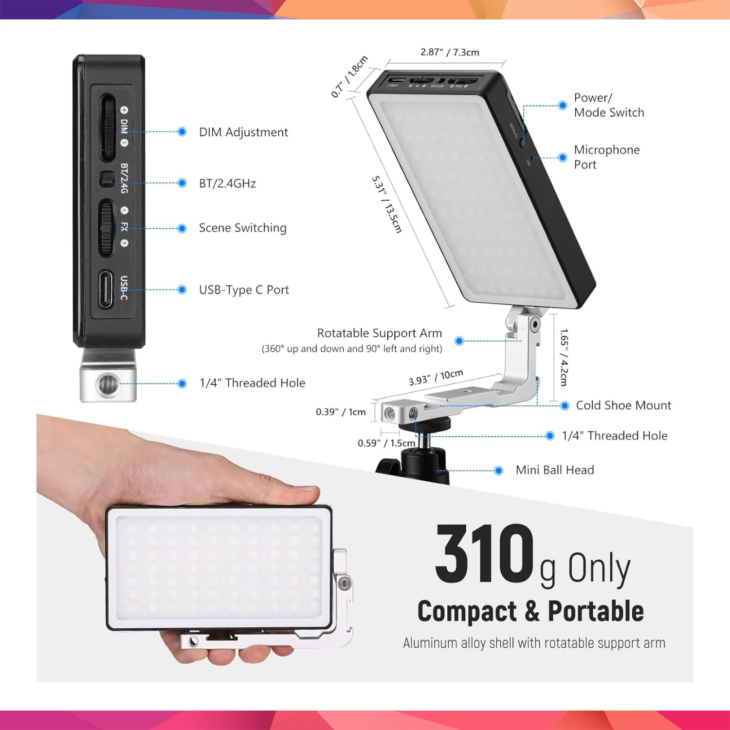NEEWER SL90 RGB Mini Mobil Video Işığı 3