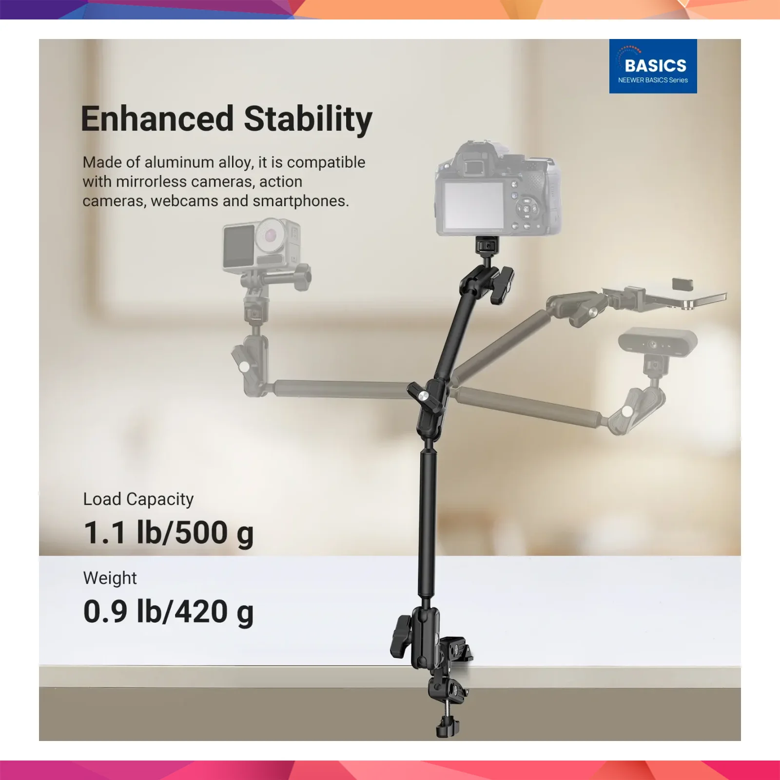 NEEWER UA061 55cm Profesyonel Masaüstü Kol Standı 3