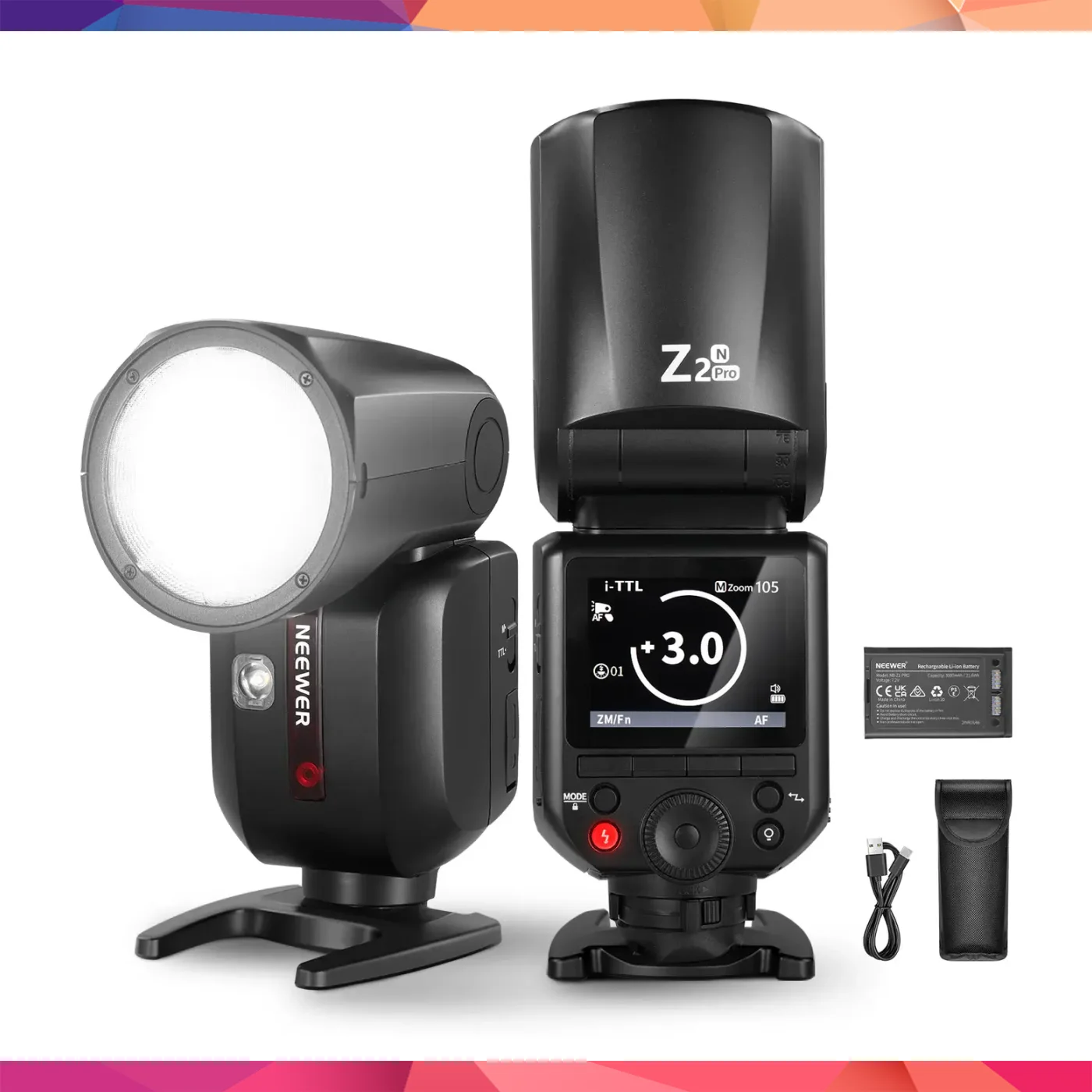 Neewer Z2PRO-N Nikon Uyumlu 76W Yuvarlak Kafa Akülü Tepe Flaşı