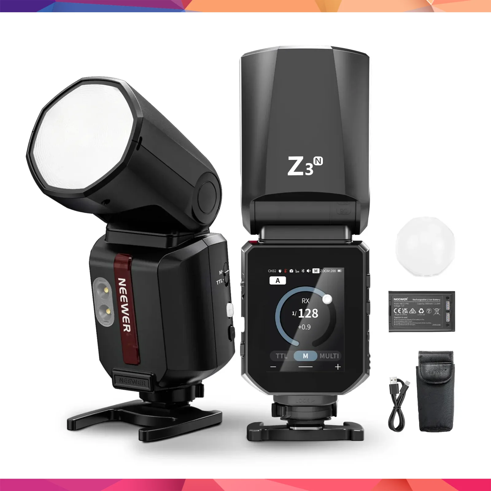 Neewer Z3R-N Nikon Uyumlu 100W Yuvarlak Kafa Akülü Tepe Flaşı