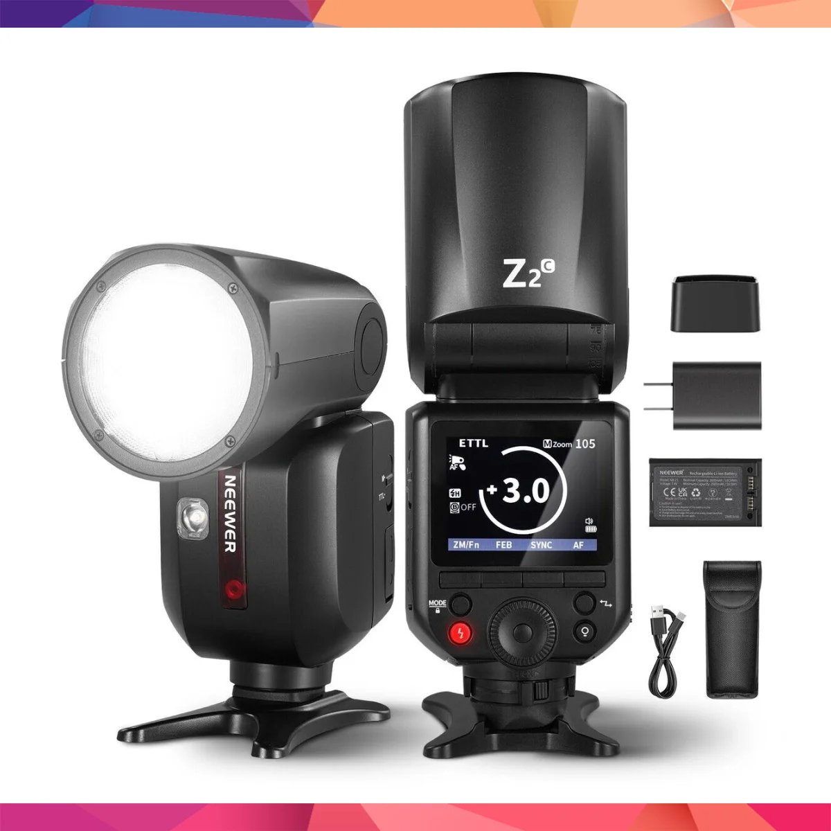 Neewer Z2PRO-C Canon Uyumlu 76W Yuvarlak Kafa Akülü Tepe Flaşı