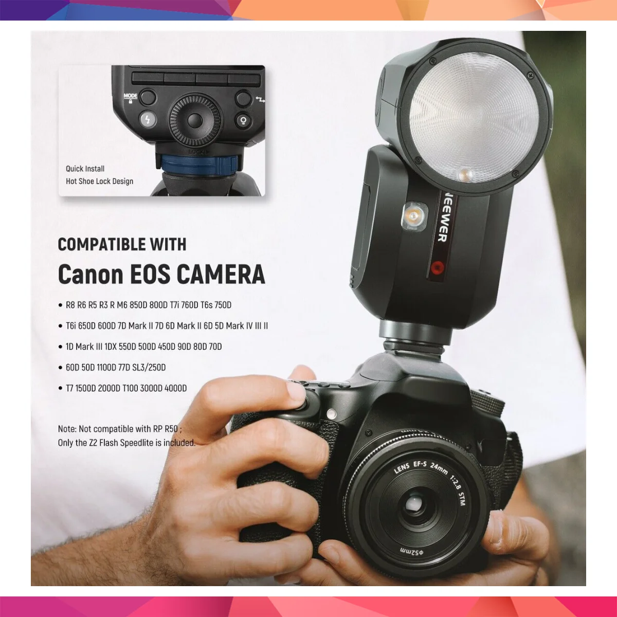 Neewer Z2PRO-C Canon Uyumlu 76W Yuvarlak Kafa Akülü Tepe Flaşı 2