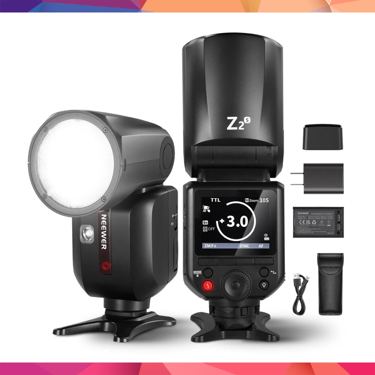 Neewer Z2PRO-S Sony Uyumlu 76W Yuvarlak Kafa Akülü Tepe Flaşı