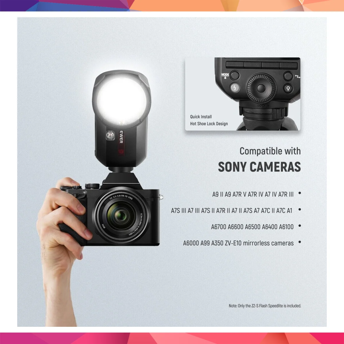 Neewer Z2PRO-S Sony Uyumlu 76W Yuvarlak Kafa Akülü Tepe Flaşı 2