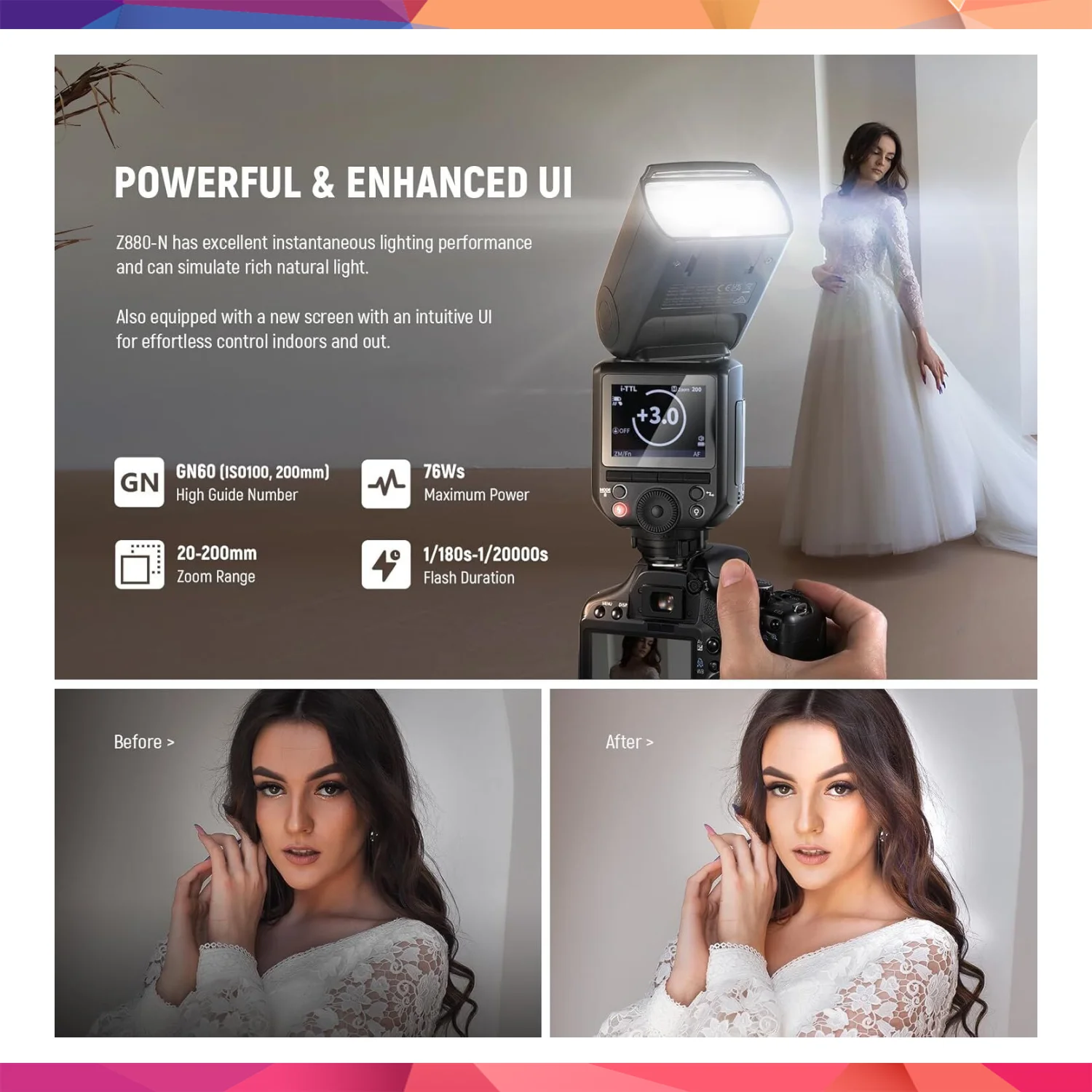 Neewer Z880-S TTL Sony Uyumlu 76W Akülü Tepe Flaşı 4
