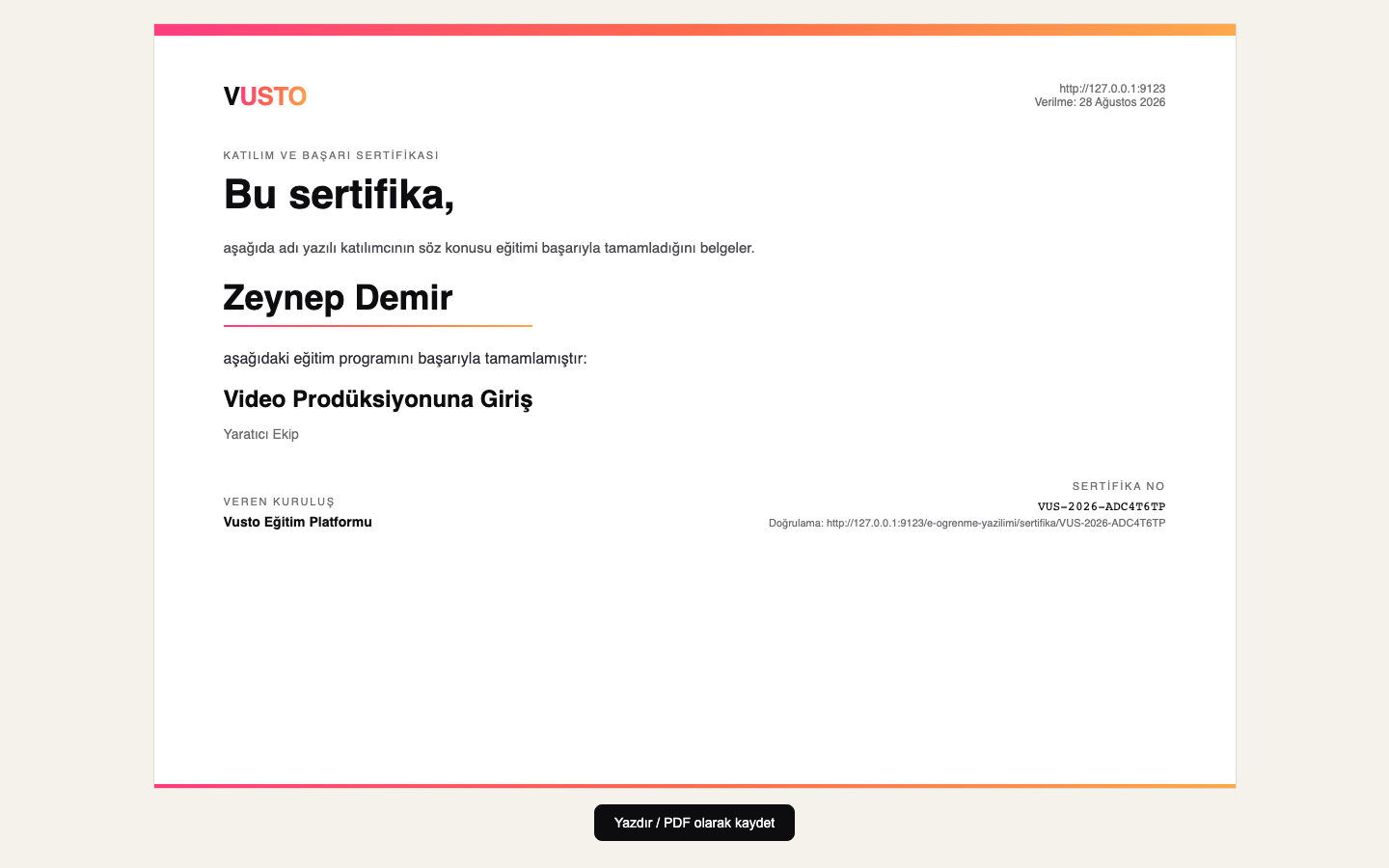 Kurs biter, sertifika üretilir