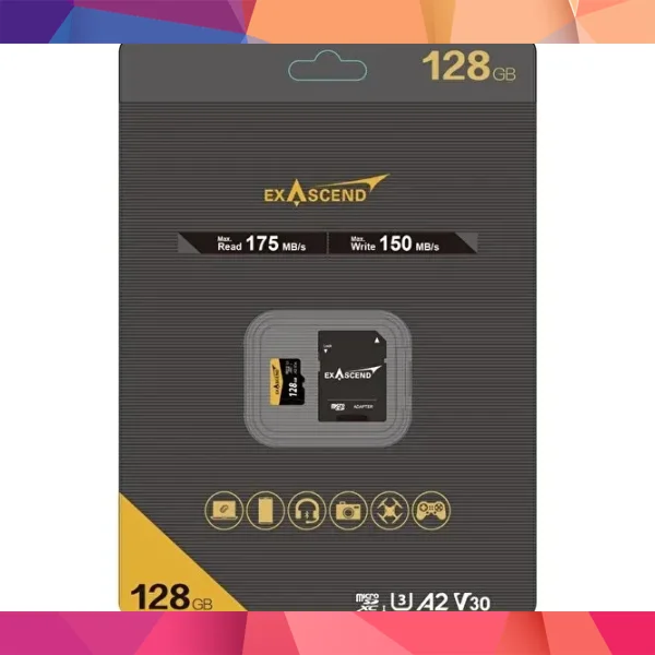 Exascend Catalyst microSD V30, A2 128GB, w/ adapter - 175MB/S Read -150MB/S Write 3