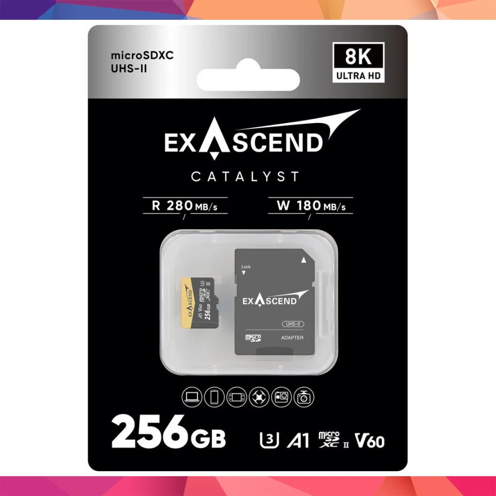 Exascend Catalyst microSD V60, A1 256GB, w/ adapter - 280MB/S Read -180MB/S Write 4