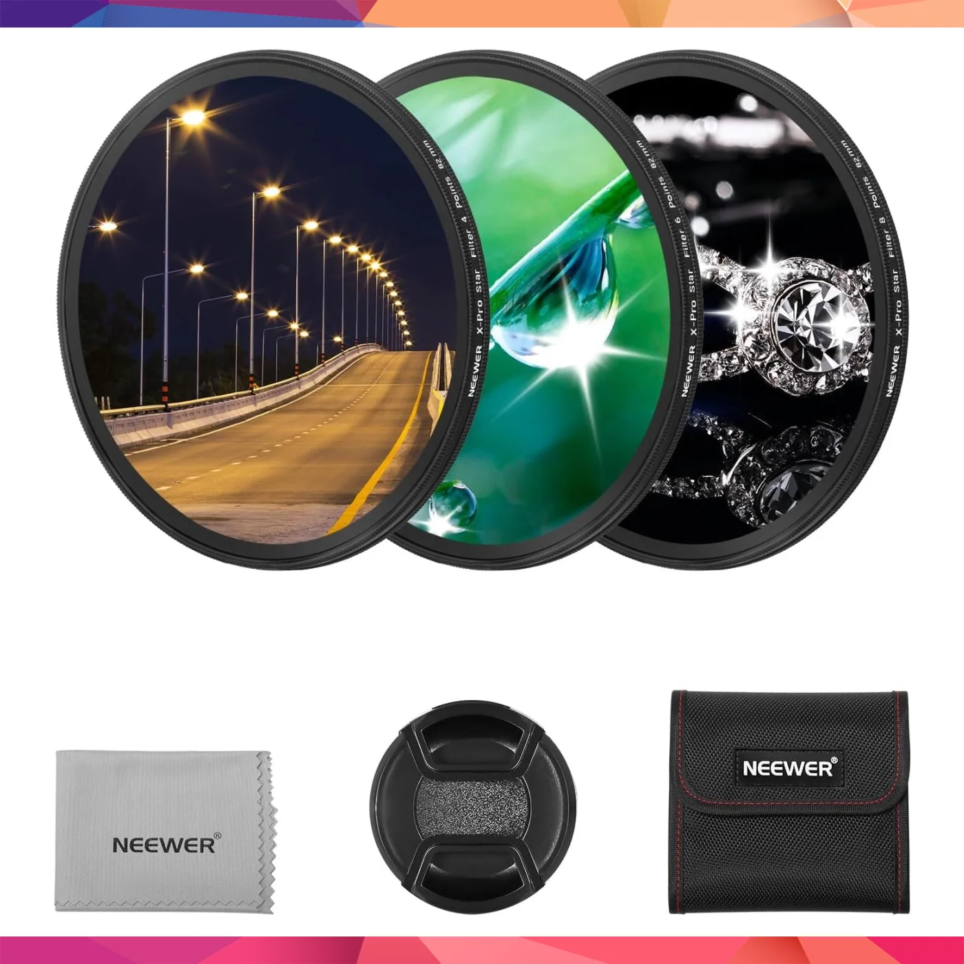 NEEWER 82mm 3'lü Yıldız Filtre Kiti (4, 6, 8 Noktalı)