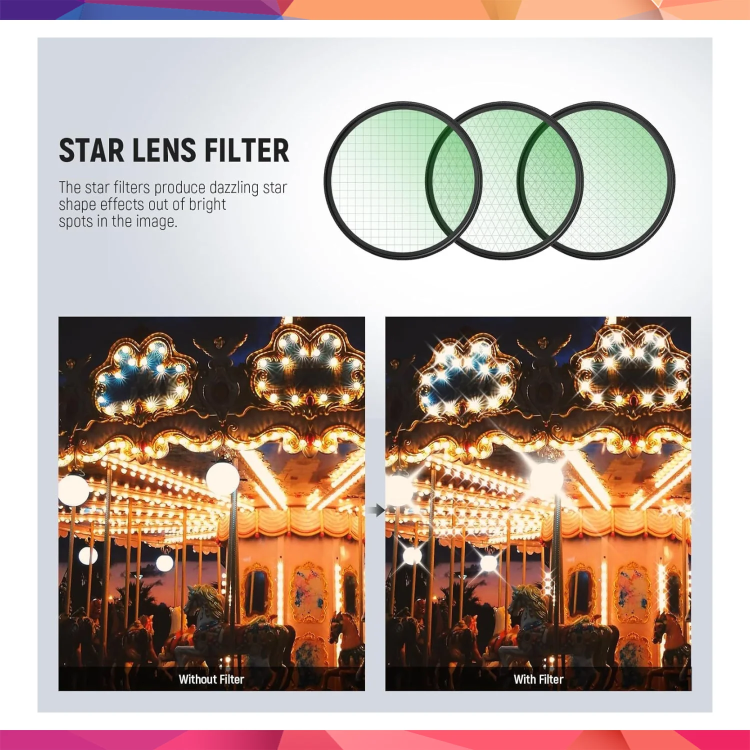 NEEWER 82mm 3'lü Yıldız Filtre Kiti (4, 6, 8 Noktalı) 2