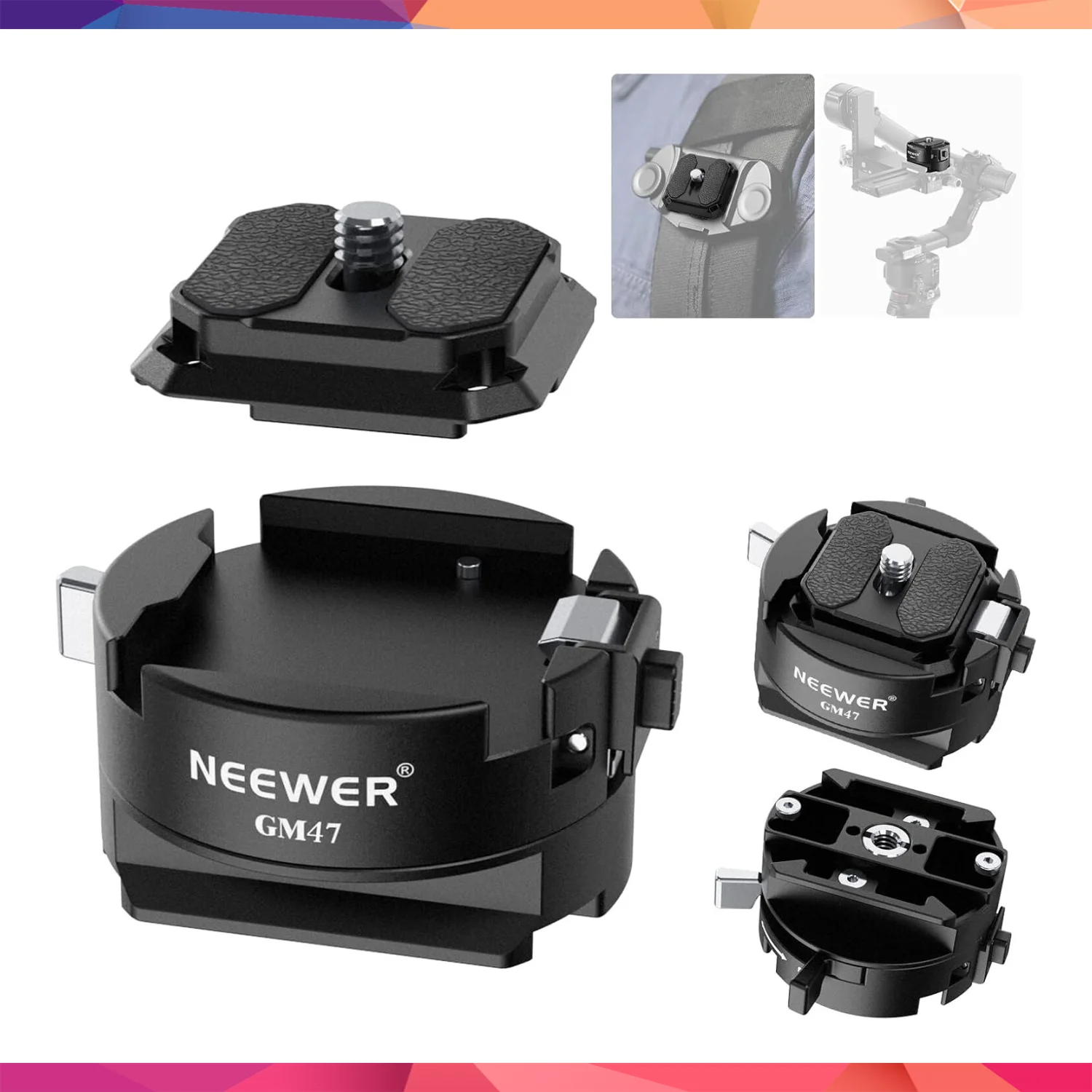 NEEWER GM47 Kamera Quick Release Plate Kiti (Ronin RS & PD Capture Uyumlu, Otomatik Kilit)