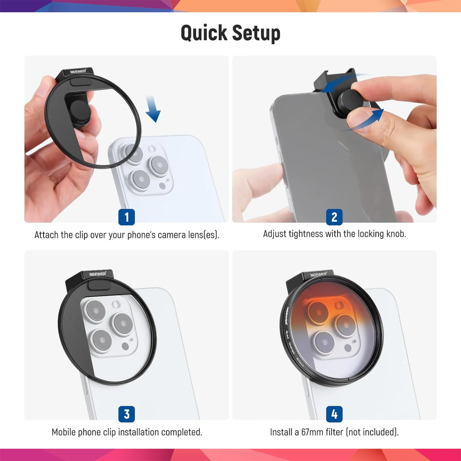 NEEWER LA006 67mm Telefon Filtre Yuvası Klipsi 3