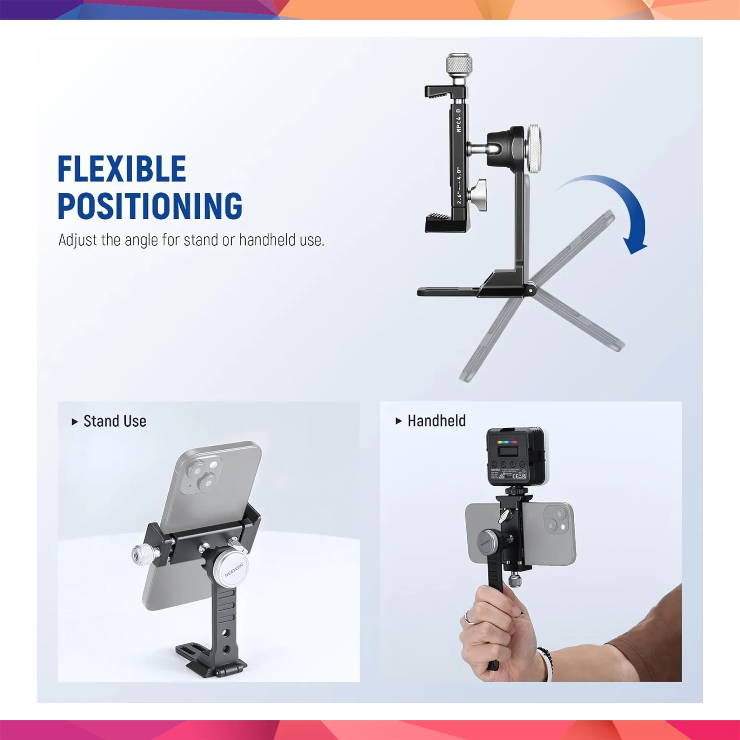 NEEWER PA002 Alüminyum Alaşımlı Döndürülebilir Akıllı Telefon Tripod Adaptörü 2