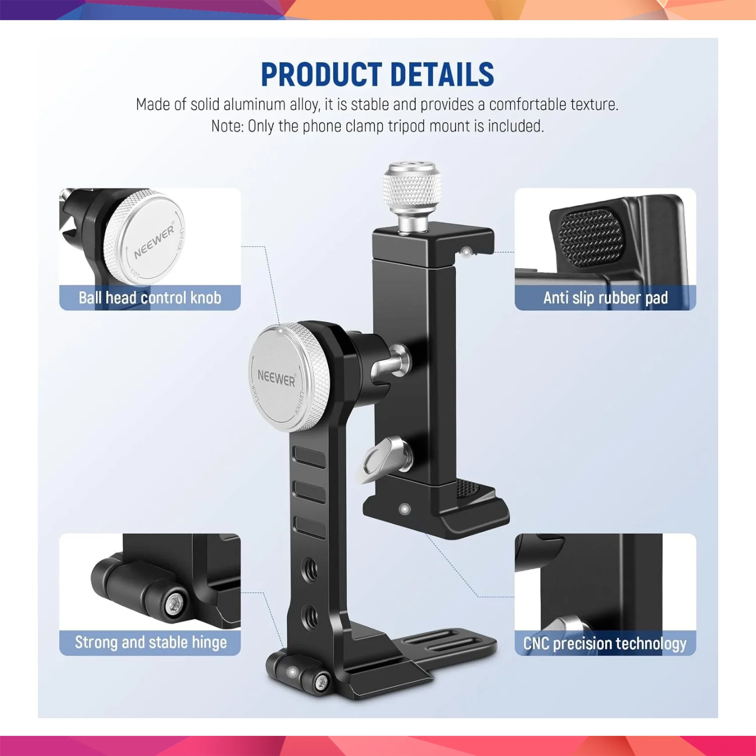 NEEWER PA002 Alüminyum Alaşımlı Döndürülebilir Akıllı Telefon Tripod Adaptörü 3