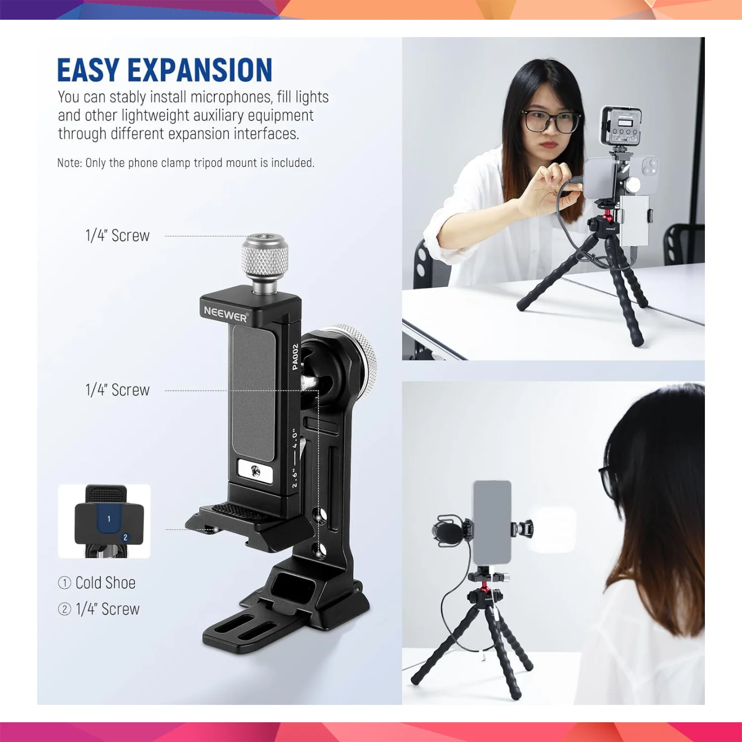 NEEWER PA002 Alüminyum Alaşımlı Döndürülebilir Akıllı Telefon Tripod Adaptörü 4