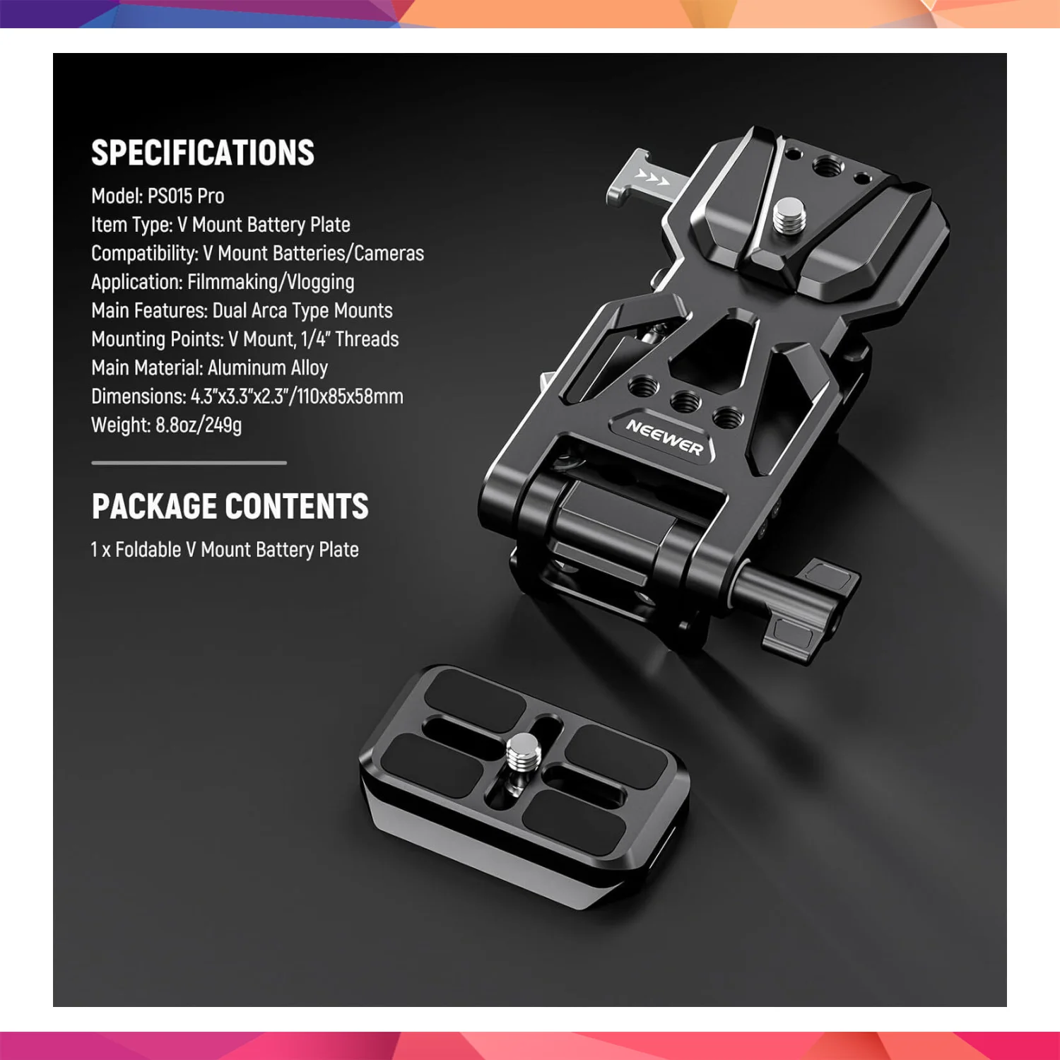 NEEWER PS015 Pro Katlanabilir V-Mount Batarya Plakası 4