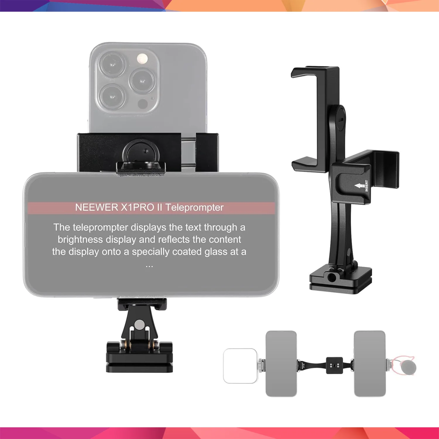 NEEWER SP-08 Metal Telefon Tripod Montaj Adaptörü (Çift Telefon Tutuculu)