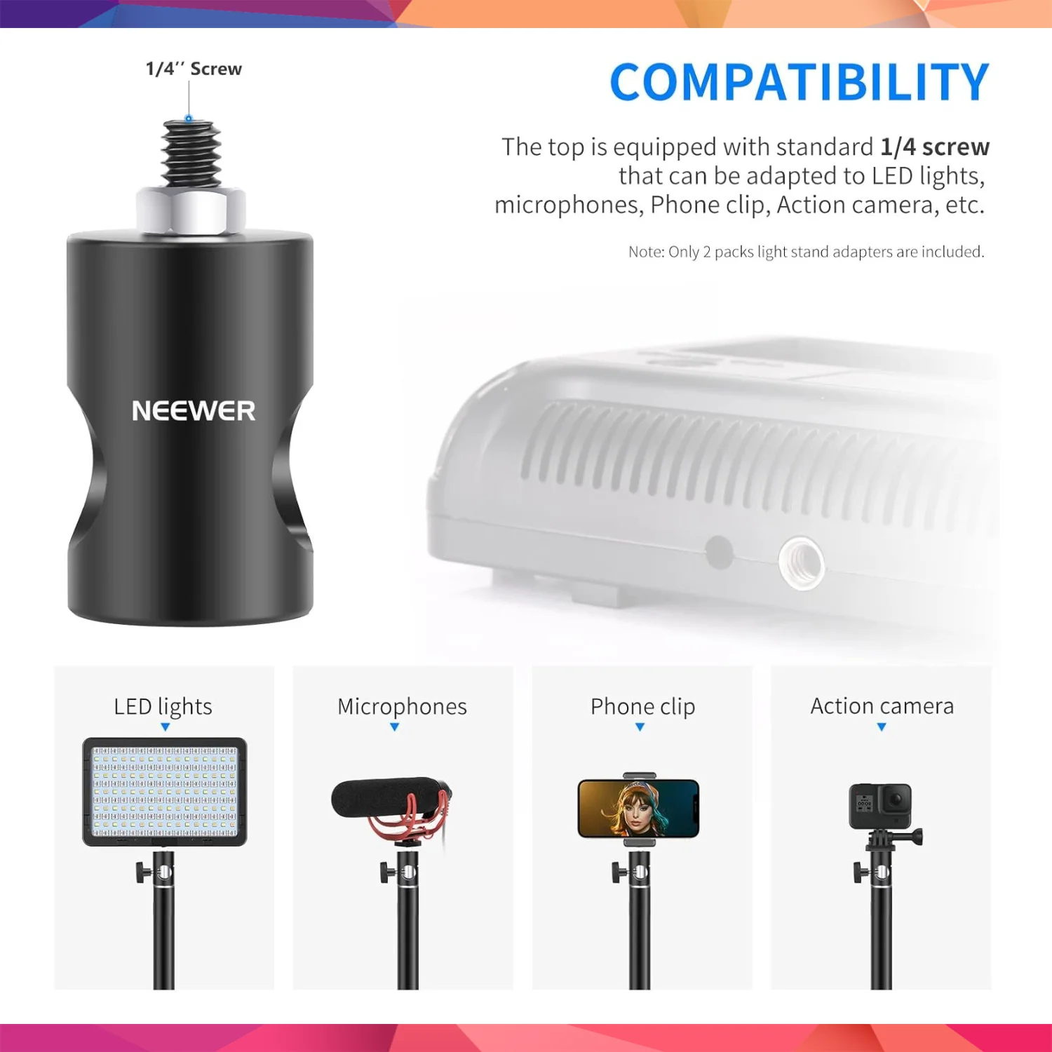 NEEWER ST12 Hızlı Adaptör Dönüştürücü - Işık Standı Uç Adaptörü (2'li Paket) 2