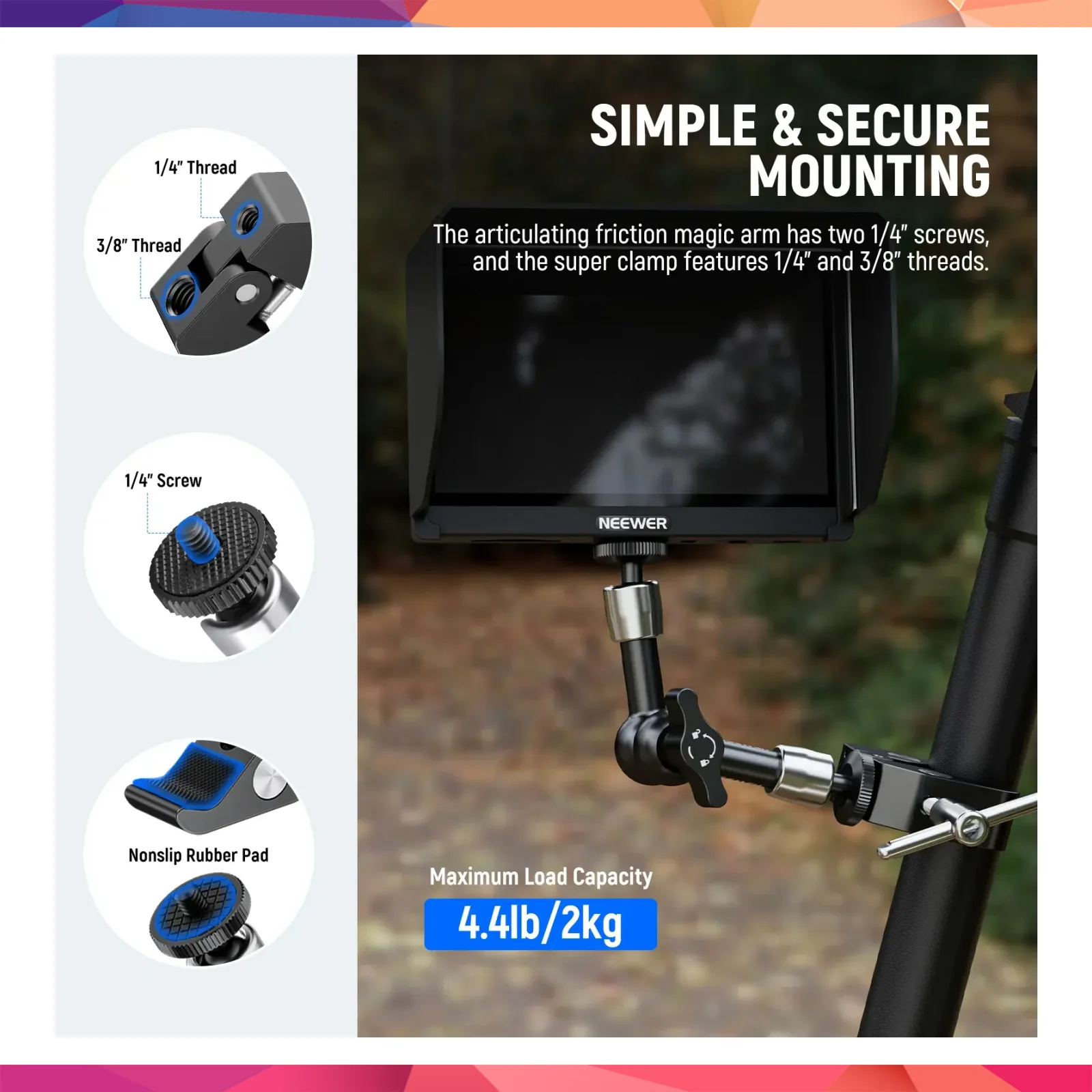 NEEWER ST15C Profesyonel Ayarlanabilir Magic Arm 4