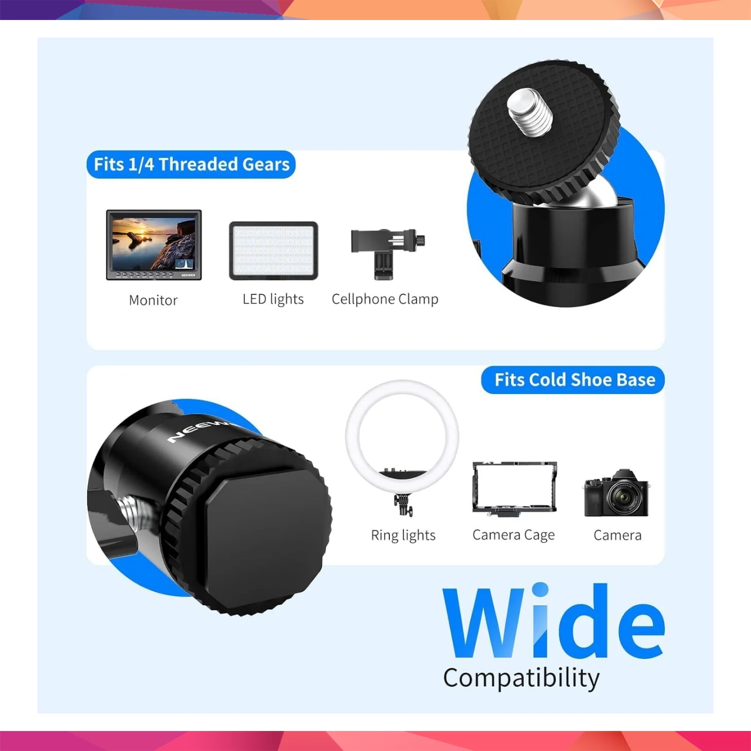 NEEWER ST-17 1/4'' Kamera Hot Shoe Adaptör Seti (2'li Paket) 3