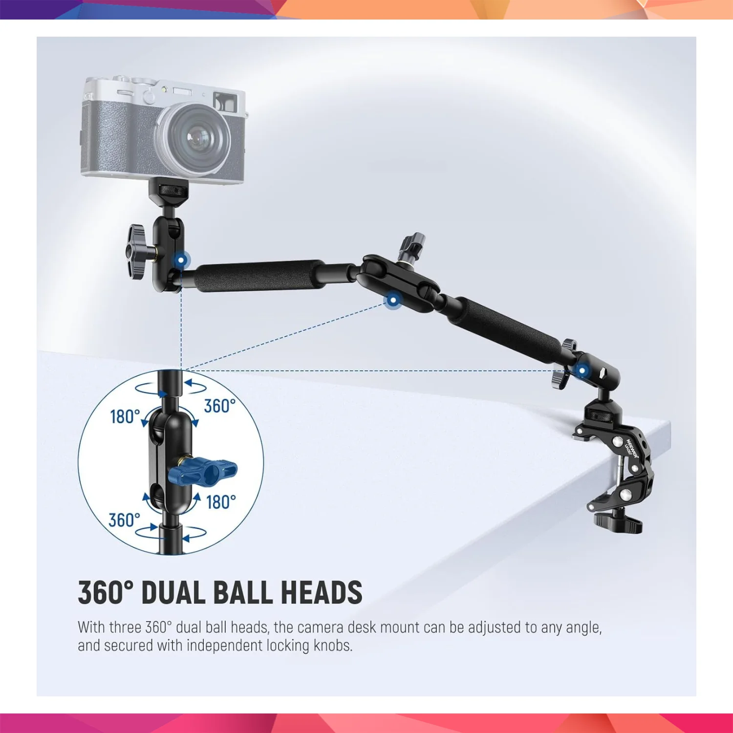 NEEWER UA057 22'' (55 cm) Mafsallı Magic Arm Süper Kelepçe ve Telefon Tutucu Kiti 3