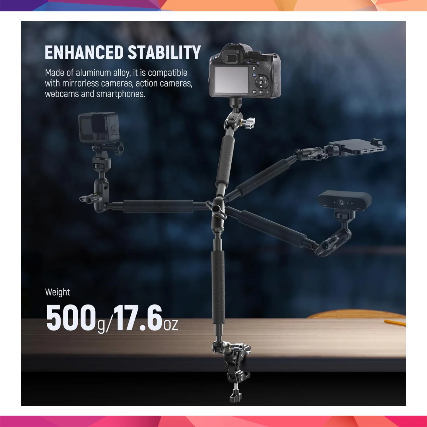 NEEWER UA057 22'' (55 cm) Mafsallı Magic Arm Süper Kelepçe ve Telefon Tutucu Kiti 4