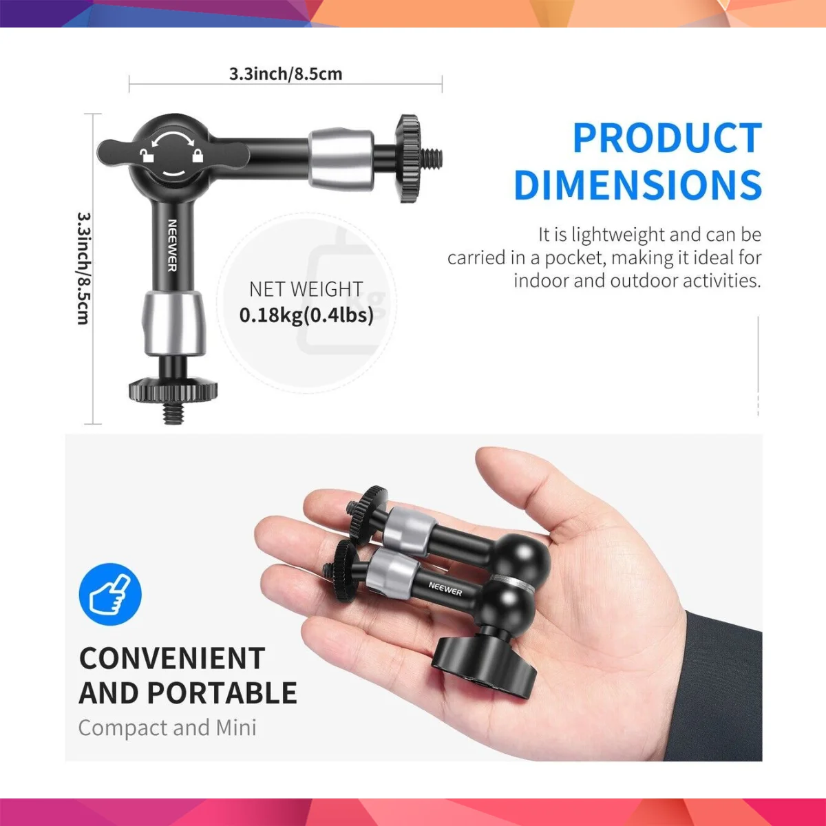 Neewer ST-15 5.9'' 15cm1/4'' Vidalı Magic Arm 2