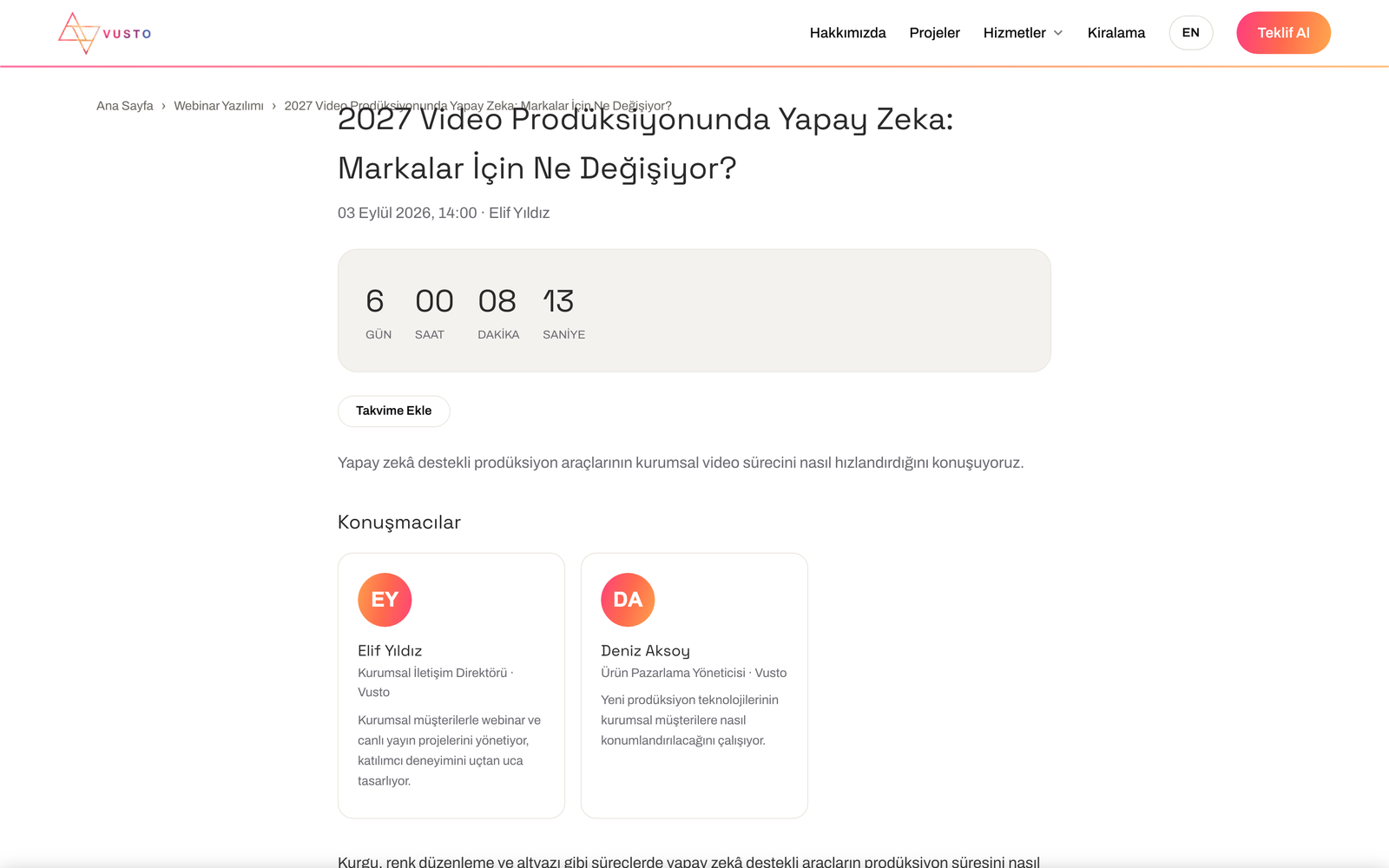 Her webinarın kendi sayfası